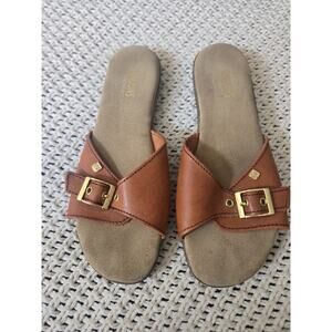 Sunjuns GH Bass & Co Brown Leather Slip On Sandals 8M Euro Summer Quiet Luxury